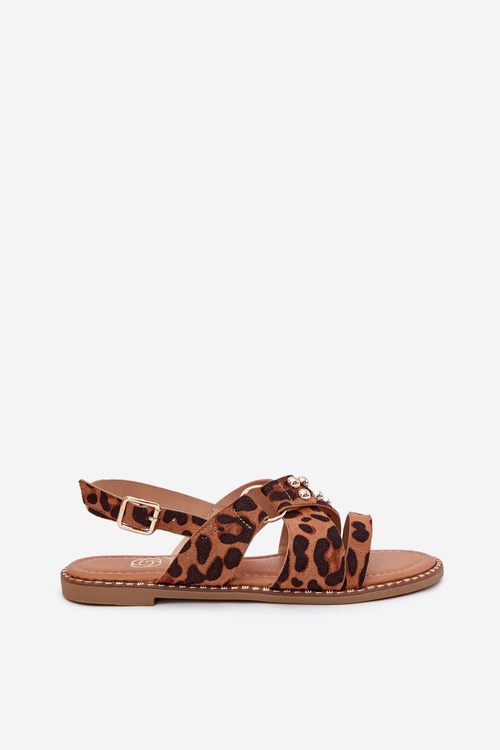 Sandały Damskie Na Płaskim Obcasie Ze Złotymi Ćwiekami Panterka Zanira