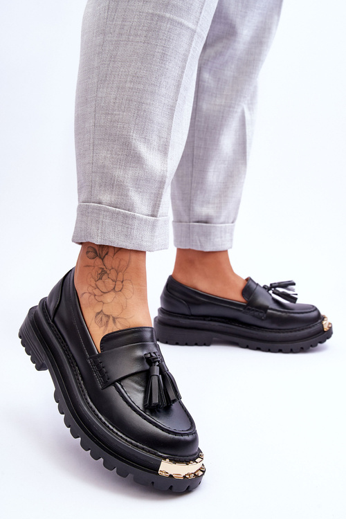 Klasyczne Półbuty Mokasyny Z Frędzlami Czarne Lonisa