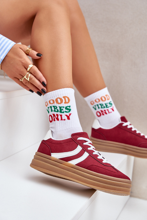 Stylowe Sneakersy Na Platformie Bordowe Doriwa
