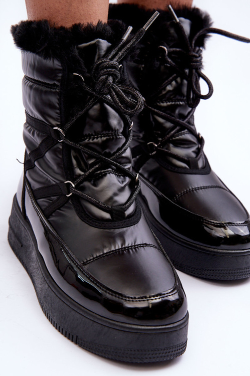 Śniegowce Sznurowane Damskie Z Futerkiem Czarne Lexxina