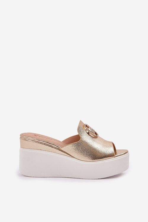 Klapki Na Platformie I Koturnie Z Ozdobą Złote Nanessia