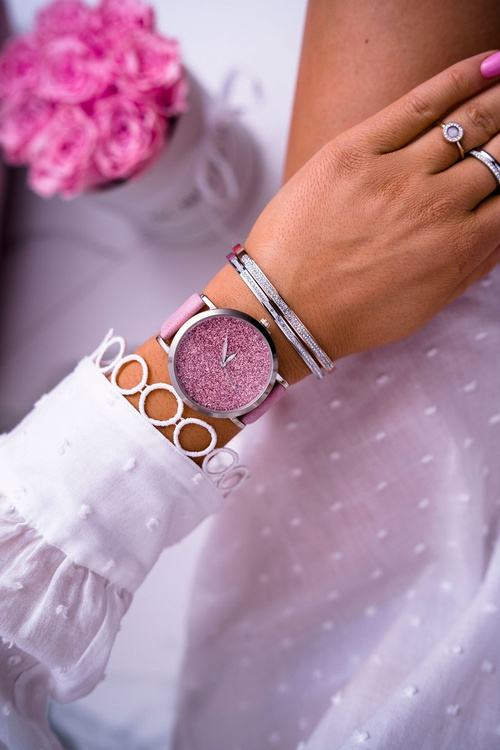 Damski Zegarek Ernest z Brokatem Różowy Tiguan