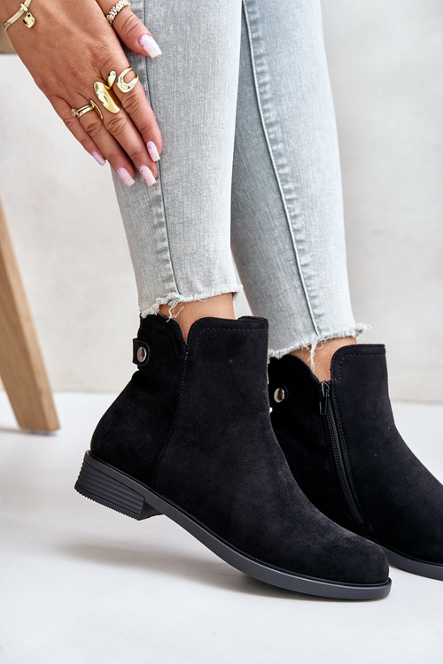 Ocieplane Niskie Botki Sztyblety Na Zamek Eko Zamszowe Czarne Telluara