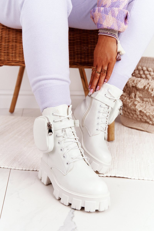 Botki Workery Na Platformie z Nerką Białe Saturday