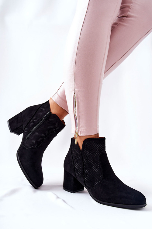 Zamszowe Botki Na Obcasie Czarne Elisea
