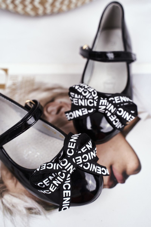 Dziecięce Czarne Balerinki na Rzep Barski Mindi