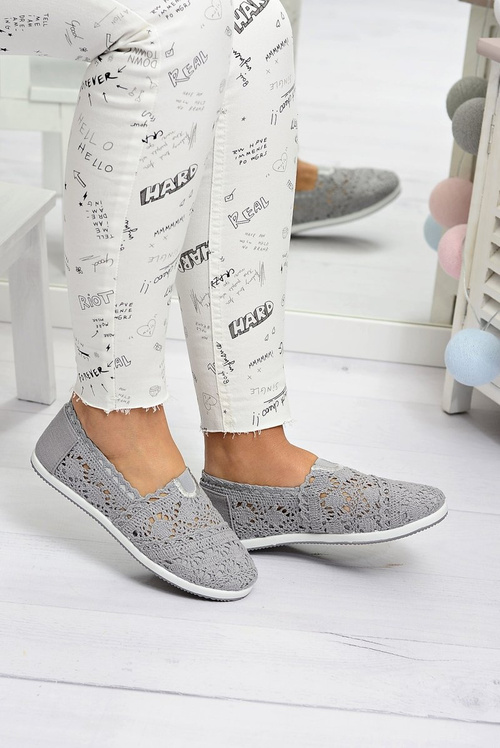 Koronkowe Szare Damskie Baleriny Little Sugar