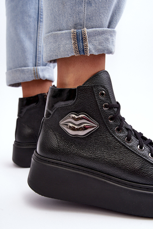 Trampki Damskie Wysokie Na Suwak Lemar Czarne Katerin