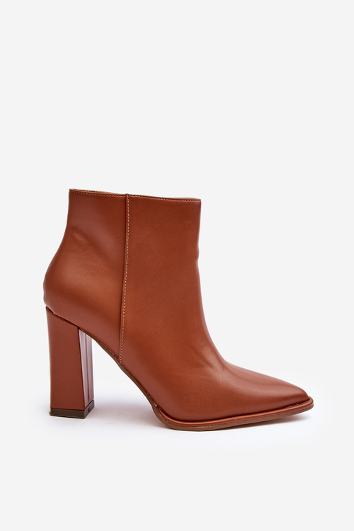 Skórzane Botki Damskie Na Słupku Brązowe Saitana