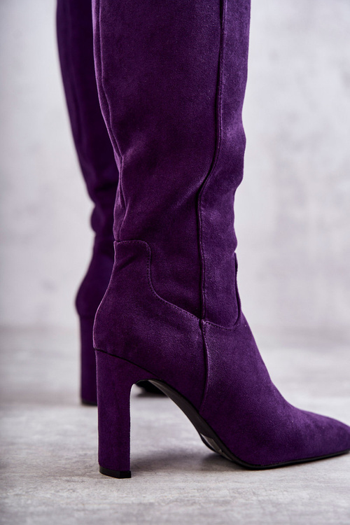 Kozaki Damskie Na Słupku Do Kolana Fioletowe Truly Love