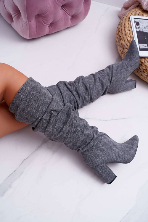 Kozaki Damskie Na Słupku Do Kolan Szare Termen