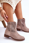 Damskie Zamszowe Ażurowe Botki Lewski Shoes 3301 Cappuccino