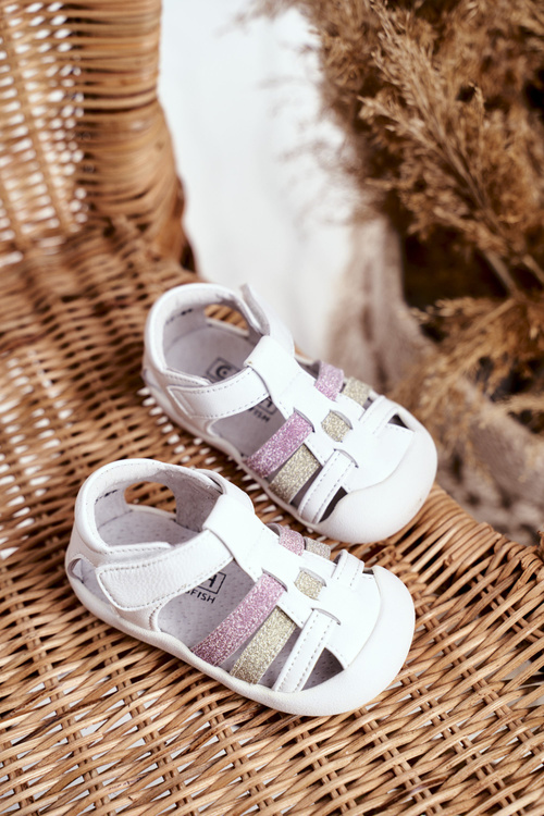 Sandały Dziecięce na Rzepy Brokat Białe Ontario