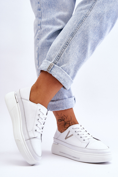 Damskie Skórzane Sportowe Buty Na Platformie Białe Saul