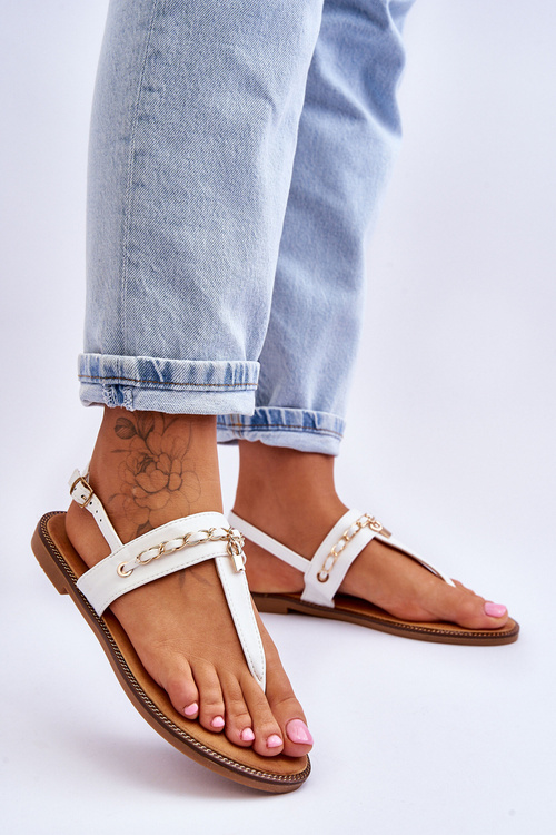 Damskie Sandały Japonki Z Łańcuszkiem Białe Jessica