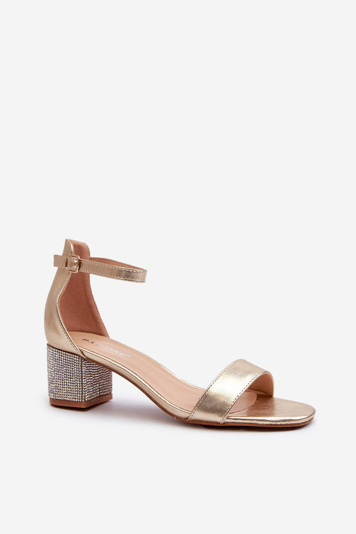 Sandały Damskie Z Eko Skóry Na Zdobionym Obcasie Złote Wiatalia