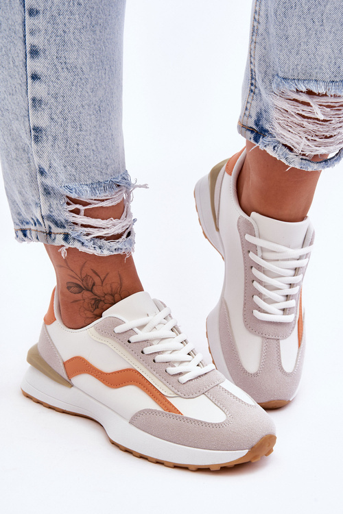 Damskie Buty Sportowe Skórzane Biało-Pomarańczowe Somerio