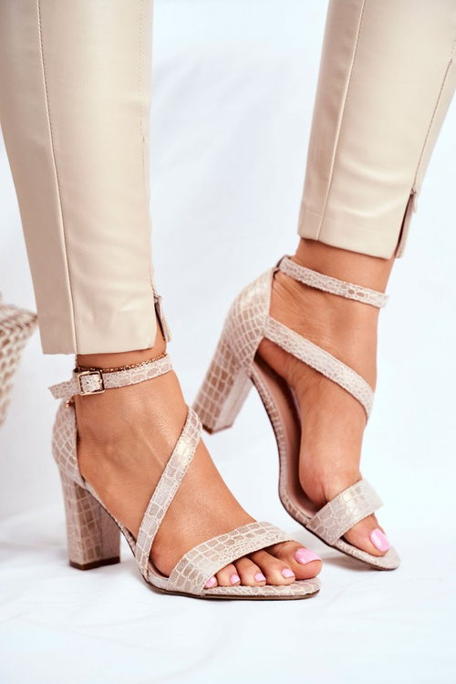 Sandały Na Słupku Sergio Leone SK870 Beżowe Zwierzęcy Wzór