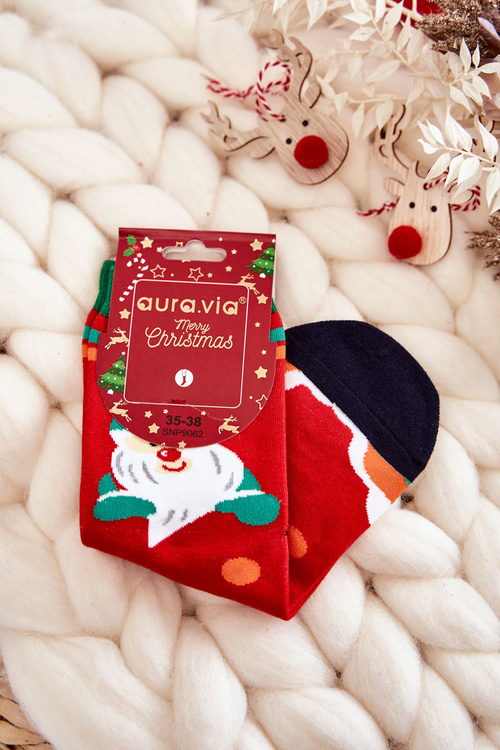 Damskie Skarpety Ze Świątecznym Wzorem W Mikołaja Czerwone