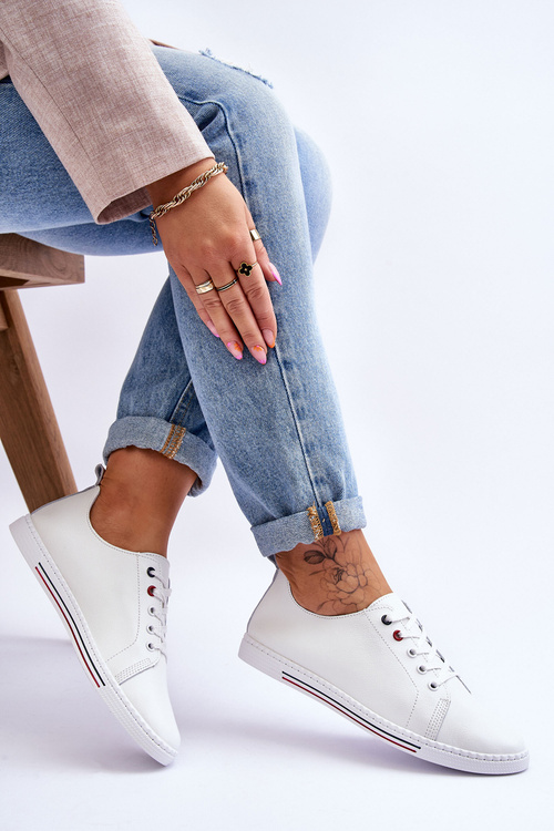 Damskie Skórzane Trampki Białe S.Barski LR268R