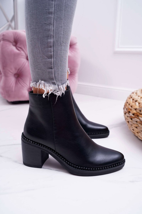 Damskie Botki Na Słupku Czarne Duo