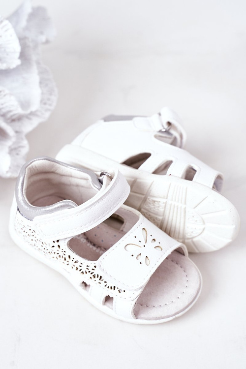 Dziecięce Skórzane Sandały Na Rzepy Białe Meera