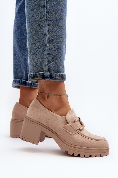 Zamszowe Półbuty Na Masywnym Obcasie Beżowe Finley