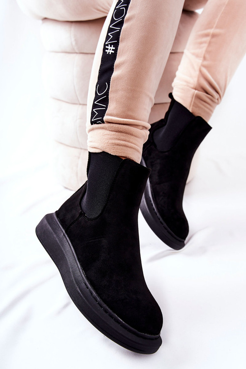 Zamszowe Botki Sztyblety Na Platformie Czarne Marissa