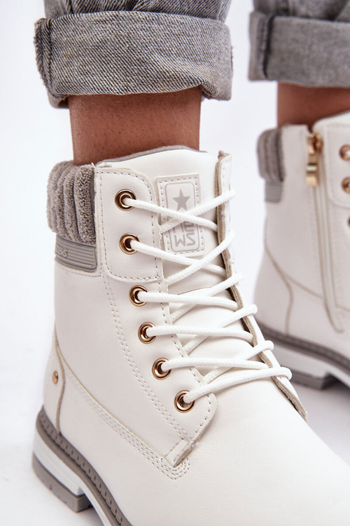 Damskie Skórzane Trapery Ocieplane Białe Katalis