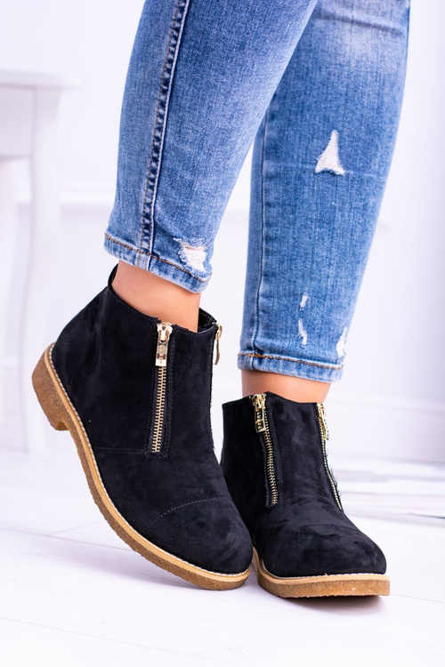 Lu Boo Czarne Zamszowe Damskie Botki Z Suwakami Inez