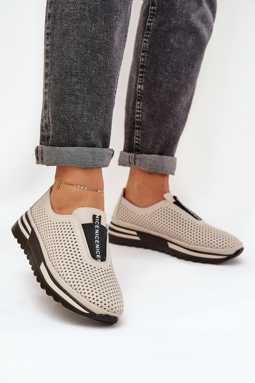 Wsuwane Półbuty Damskie Z Naturalnej Skóry S.Barski LR51-672 Beżowe