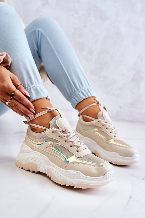Damskie Błyszczące Sneakersy Beżowe Callisto