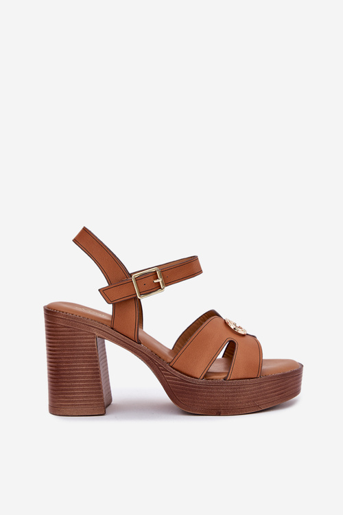 Sandały Damskie Na Słupku Ze Złotą Ozdobą Camel Nusorilis