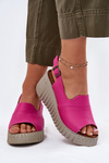 Sandały Damskie Z Naturalnej Skóry Na Koturnie Artiker 54C0789 Fuksja