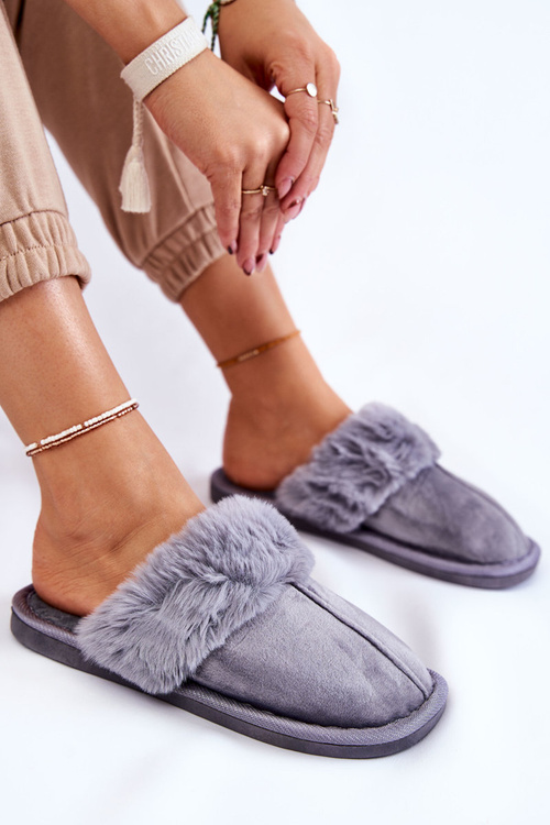 Damskie Klasyczne Papcie Z Futerkiem Szare Lorines