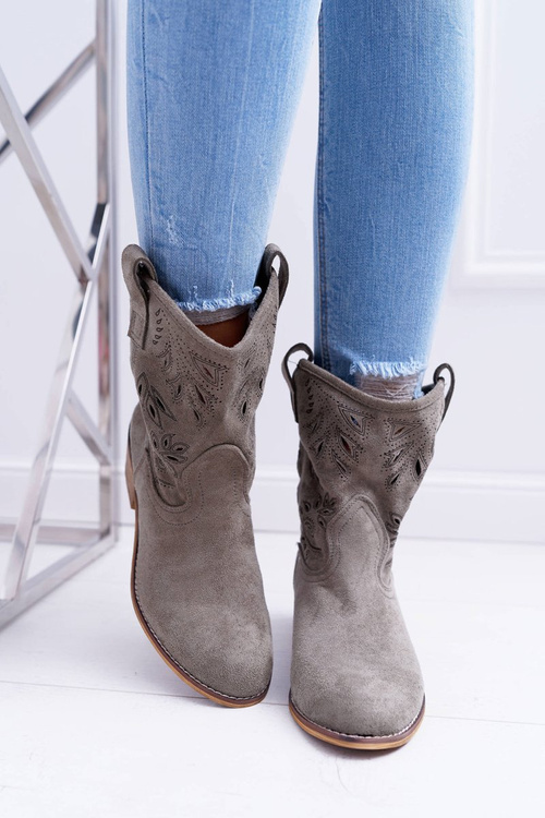 Botki Damskie Na Słupku Wsuwane Kowbojki Oliwkowe Lalu