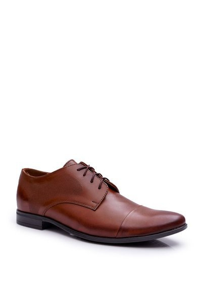 Półbuty Męskie Eleganckie Bednarek Skórzane Brązowe Dawidos