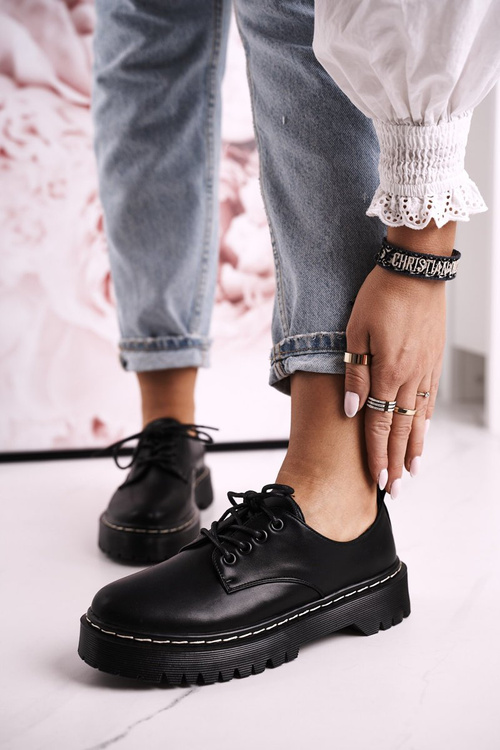 Damskie Klasyczne Półbuty Oxfordy Na Platformie S.Barski HX62 Czarne