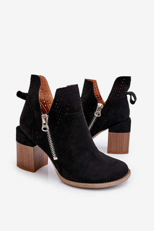 Zamszowe Botki Na Masywnym Obcasie Czarne Camden