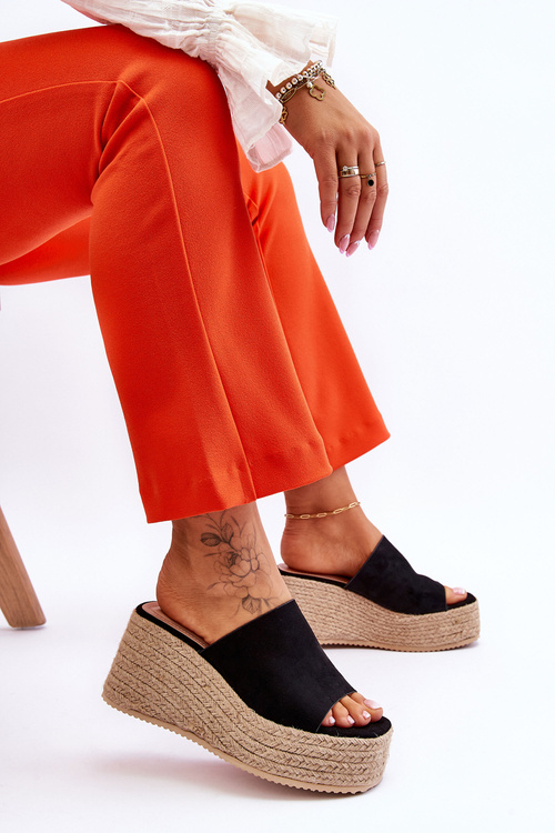 Damskie Klapki Na Koturnie I Platformie Czarne Ysabel