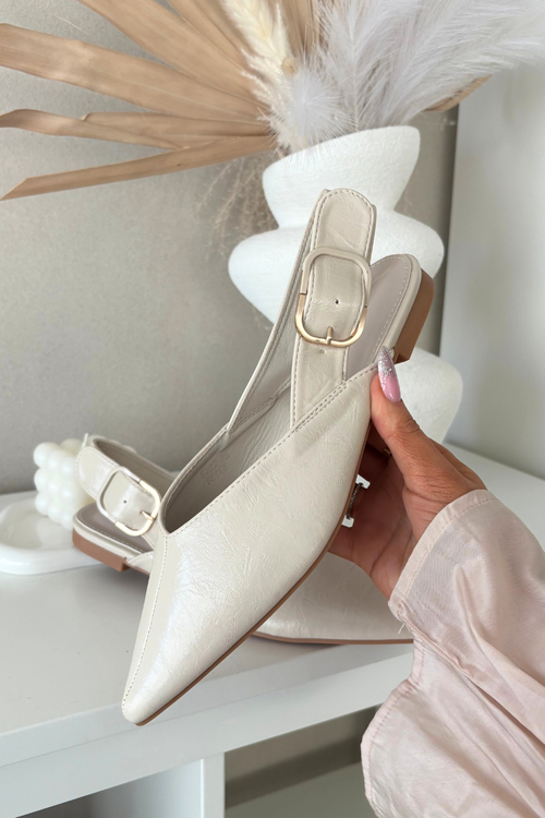 Lakierowane Baleriny Z Klamrą Beżowe Rinalle