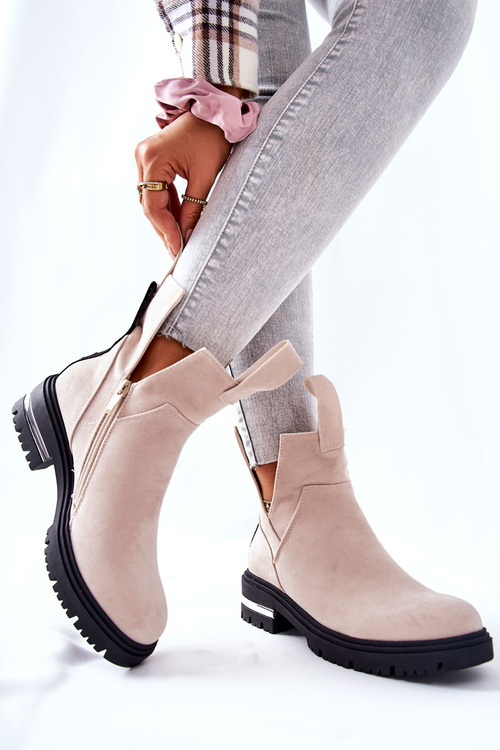 Ocieplane Botki Sztyblety Z Suwakiem Beżowe My Way