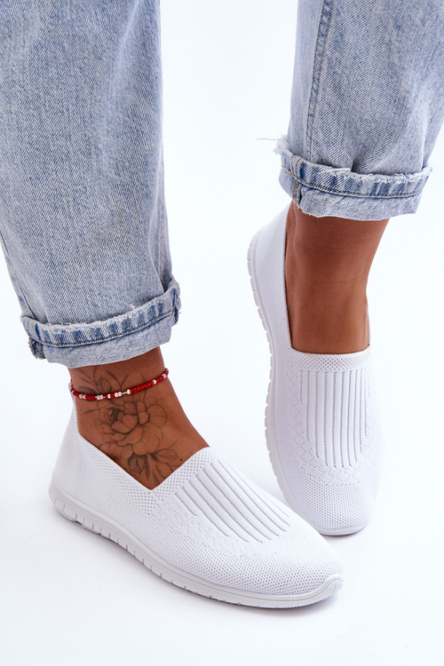 Damskie Trampki Tenisówki Wsuwane Białe Lento