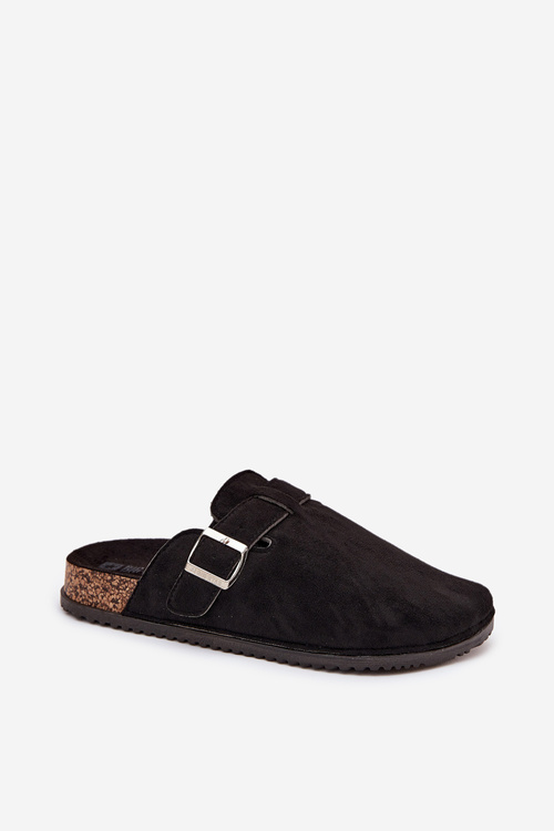 Klapki Chodaki Damskie Na Korkowej Platformie Srebrna Klamra Big Star SS274736 Czarne