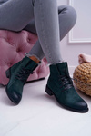 Botki Damskie Płaski Obcas Workery Zielone Teref