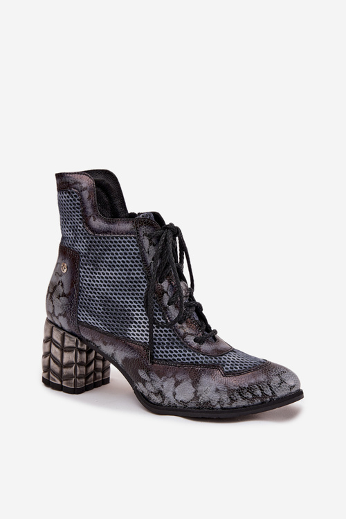 Skórzane Botki Damskie Na Słupku Maciejka 06989-03 Szare