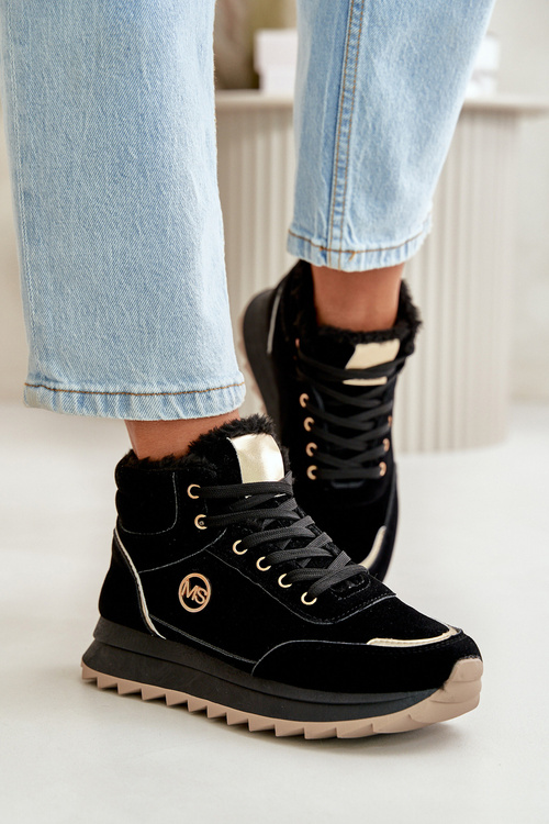 Botki Buty Sportowe Damskie Ocieplane Na Platformie Czarne Ariatte