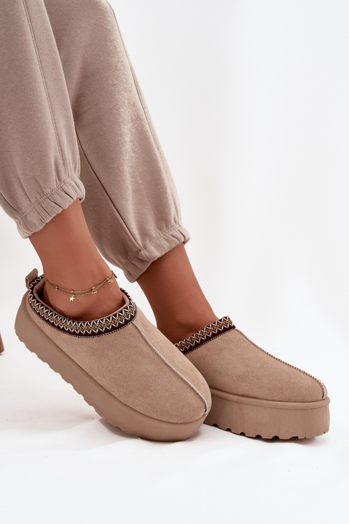 Śniegowce Damskie Z Ozdobnym Haftem Beżowe Jenira