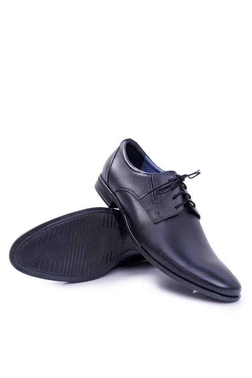 Męskie Półbuty Bednarek Eleganckie Skórzane Wizytowe Czarne Franko