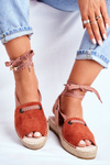 Espadryle Damskie Na Platformie Lniane Pomarańczowe Monacoz